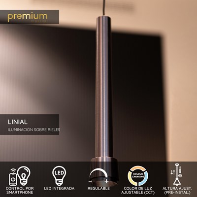Lucide Premium LINIAL TUBIZ Lámpara colgante - Sistema de carril monofásico / Iluminación con rieles - Smart - 48V Track - 1xLED - Cromo Negro mate